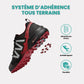 Blue orthopedic walking shoes with a knit upper and a shock absorbing sole