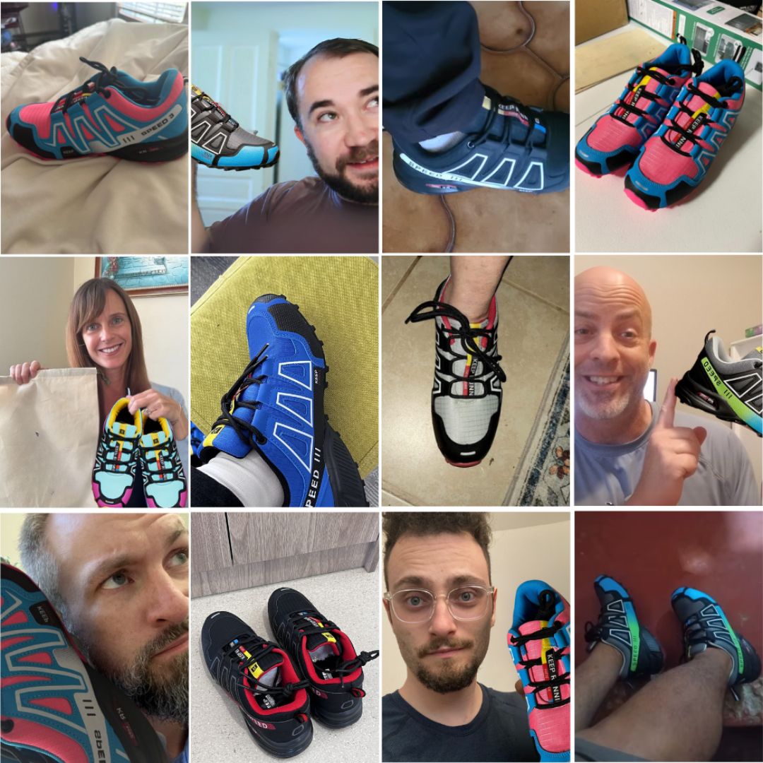Blue orthopedic walking shoes with a knit upper and a shock absorbing sole