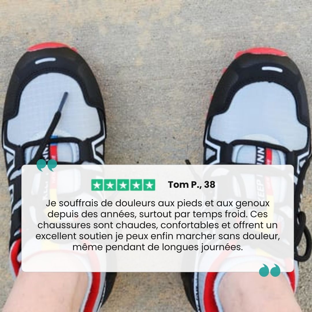 Blue orthopedic walking shoes with a knit upper and a shock absorbing sole