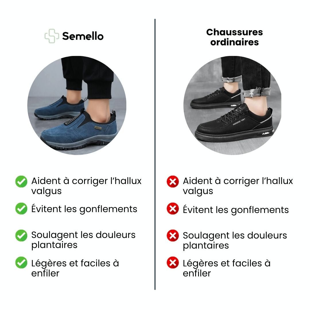 Orthopedic walking shoes with a padded collar, in dark blue, khaki, black, brown and green