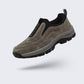 Orthopedic walking shoes with a padded collar, in dark blue, khaki, black, brown and green