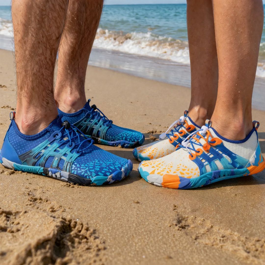 Lightweight beach shoes with a quick-dry mesh upper and flexible sole for wet sand