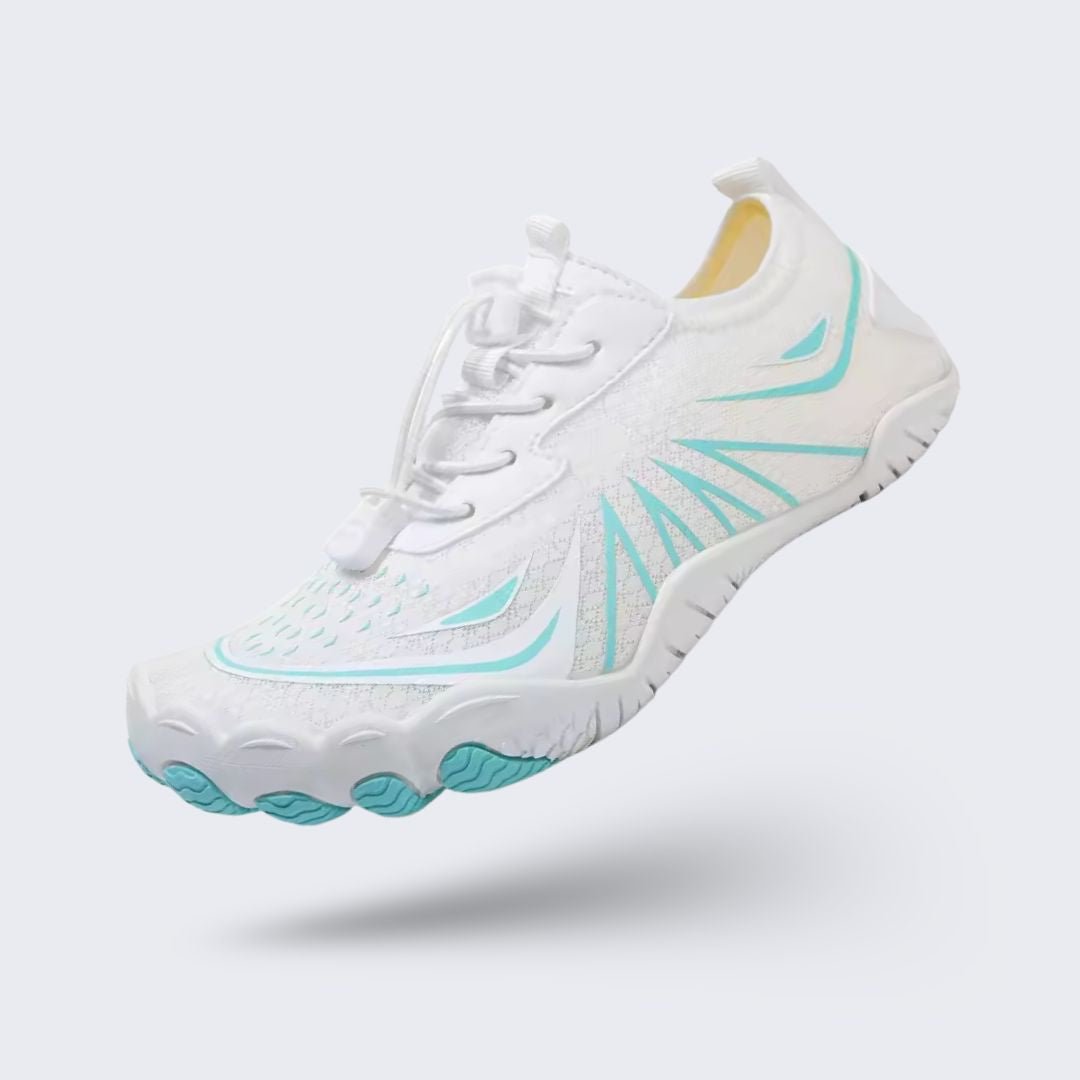 Quick-drying beach water shoes with a flexible grip sole, in gray, plum and platinum
