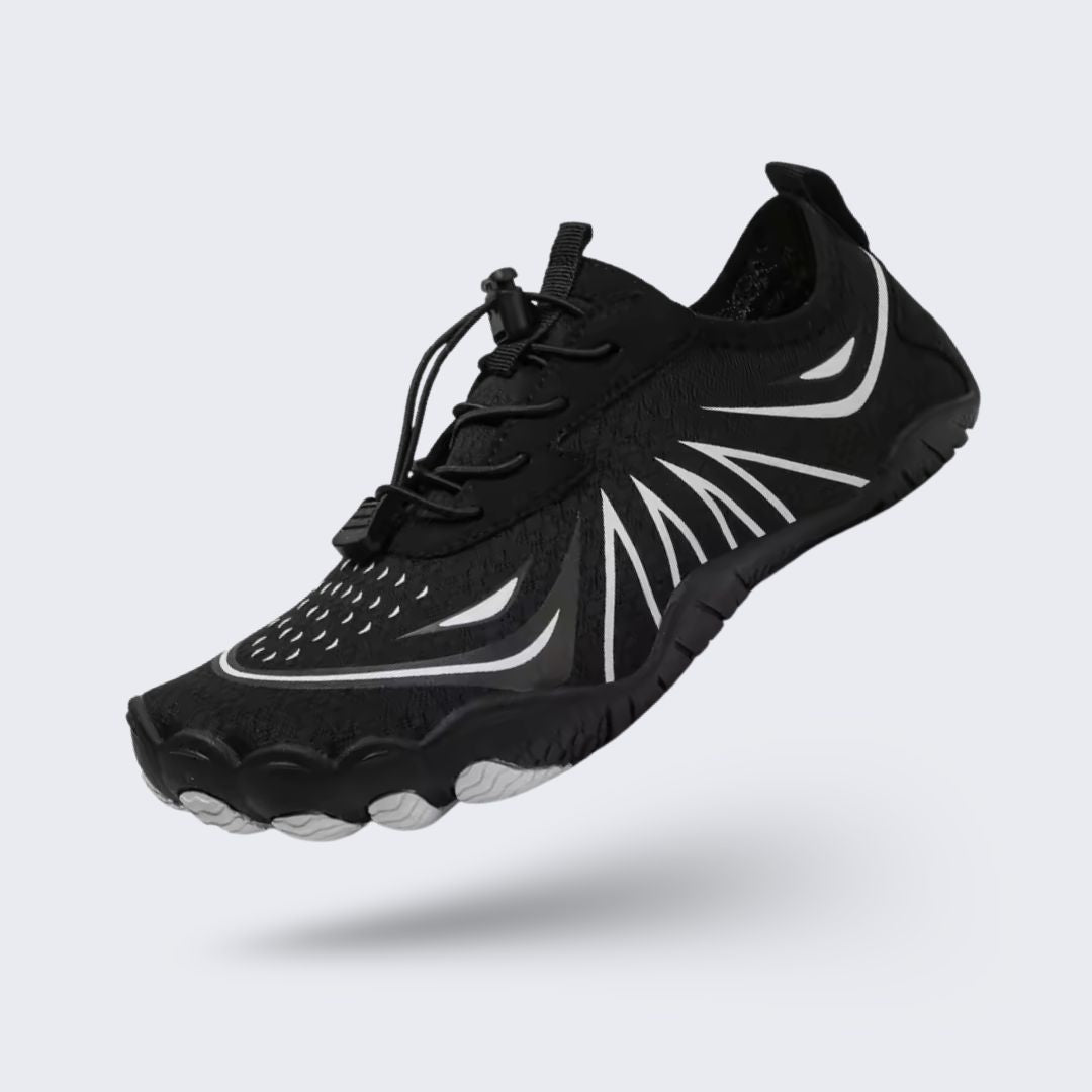 Quick-drying beach water shoes with a flexible grip sole, in gray, plum and platinum