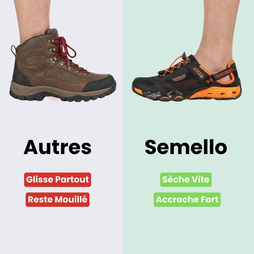 Water hiking shoes with a lugged rubber outsole and draining mesh upper, in black, gray or blue