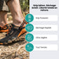 Water hiking shoes with a lugged rubber outsole and draining mesh upper, in black, gray or blue