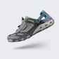 Water hiking shoes with a lugged rubber outsole and draining mesh upper, in black, gray or blue