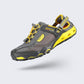 Water hiking shoes with a lugged rubber outsole and draining mesh upper, in black, gray or blue