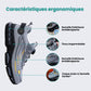 Lightweight women's safety shoes in gray and black with a reinforced protective toe cap