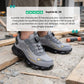 Lightweight women's safety shoes in gray and black with a reinforced protective toe cap