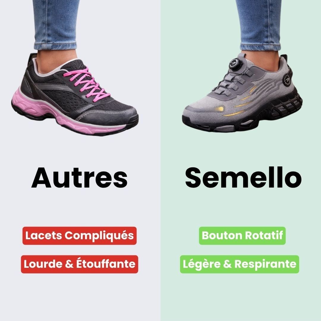Lightweight women's safety shoes in gray and black with a reinforced protective toe cap