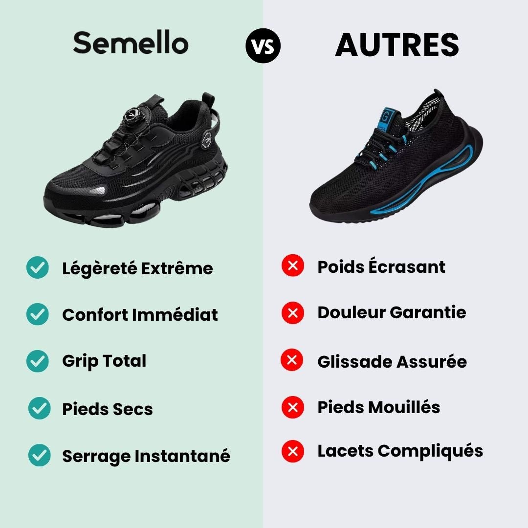 Black orthopedic safety shoes with a reinforced toe cap and cushioned sole