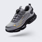 Black orthopedic safety shoes with a reinforced toe cap and cushioned sole