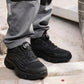 Black and gray orthopedic safety shoes with reinforced toe caps and cushioned midsoles