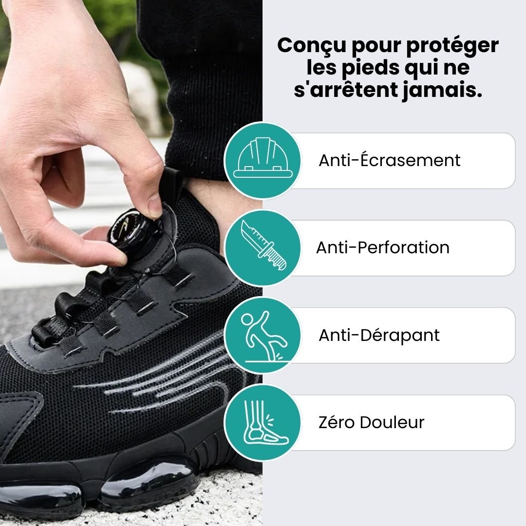 Black and gray orthopedic safety shoes with reinforced toe caps and cushioned midsoles