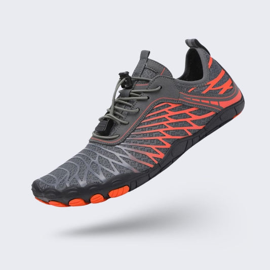 Quick-drying mesh water shoes with non-slip rubber soles, pulled on over bare feet