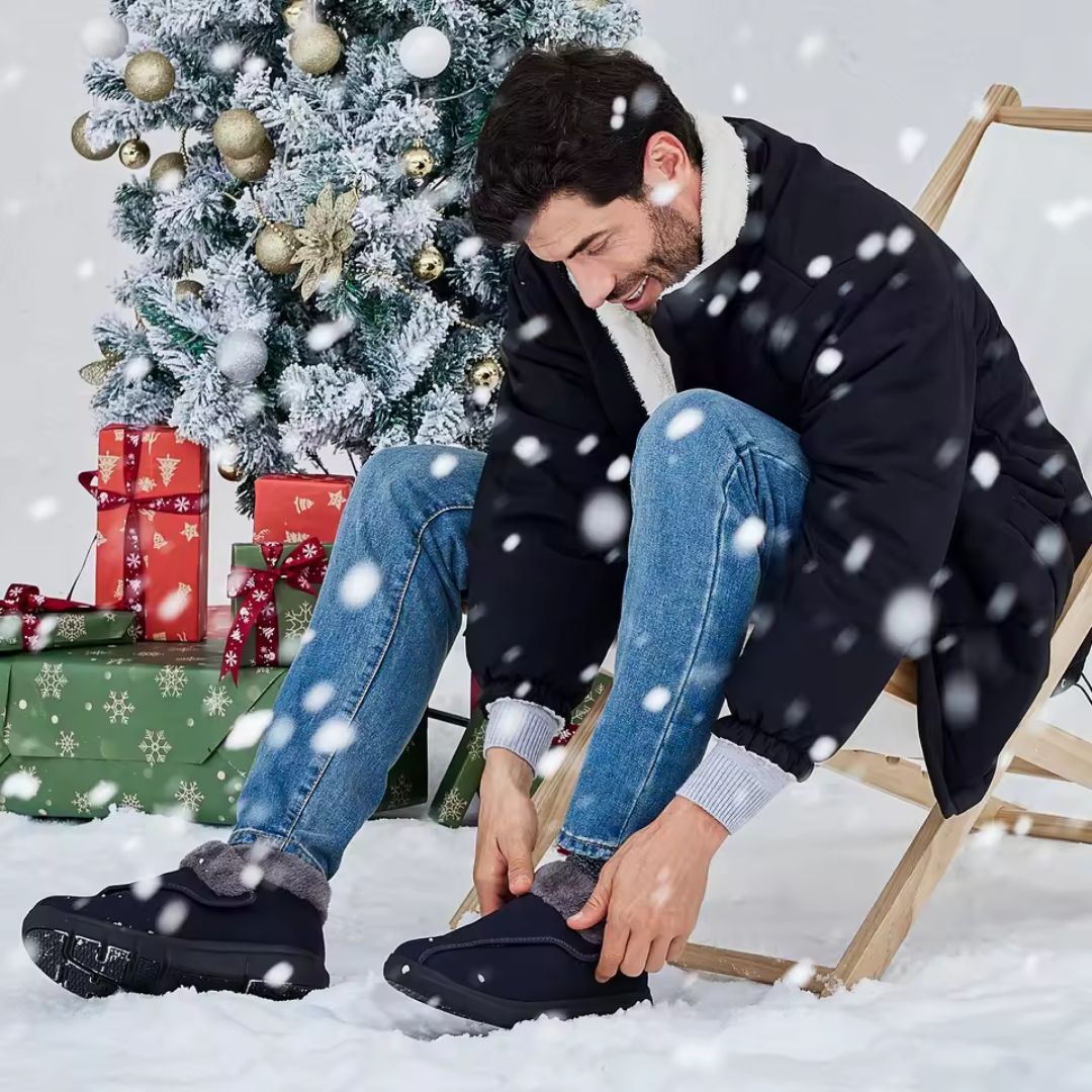 Winter comfort shoes with a stretchy wide forefoot that eases pressure on a bunion