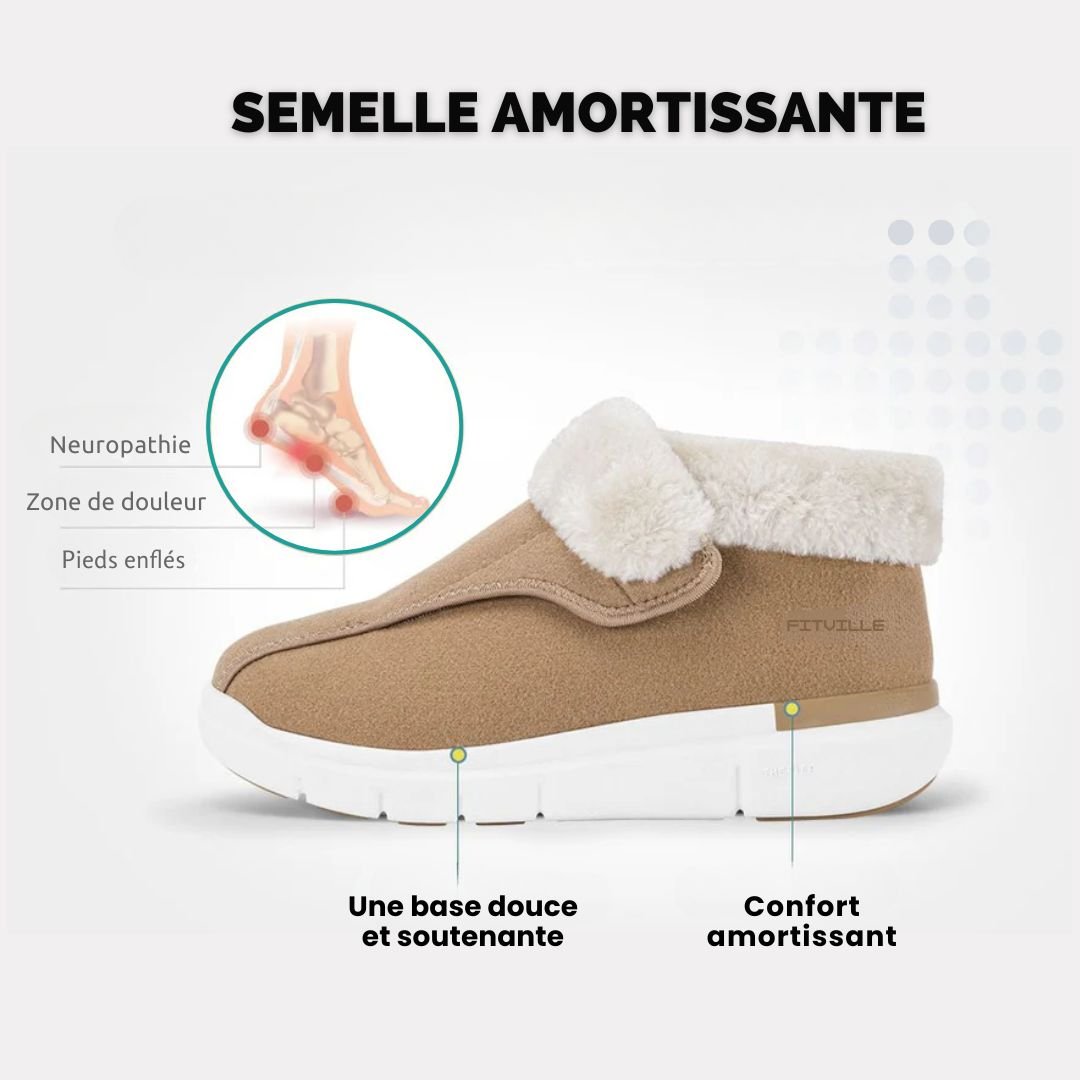 Winter comfort shoes with a stretchy wide forefoot that eases pressure on a bunion