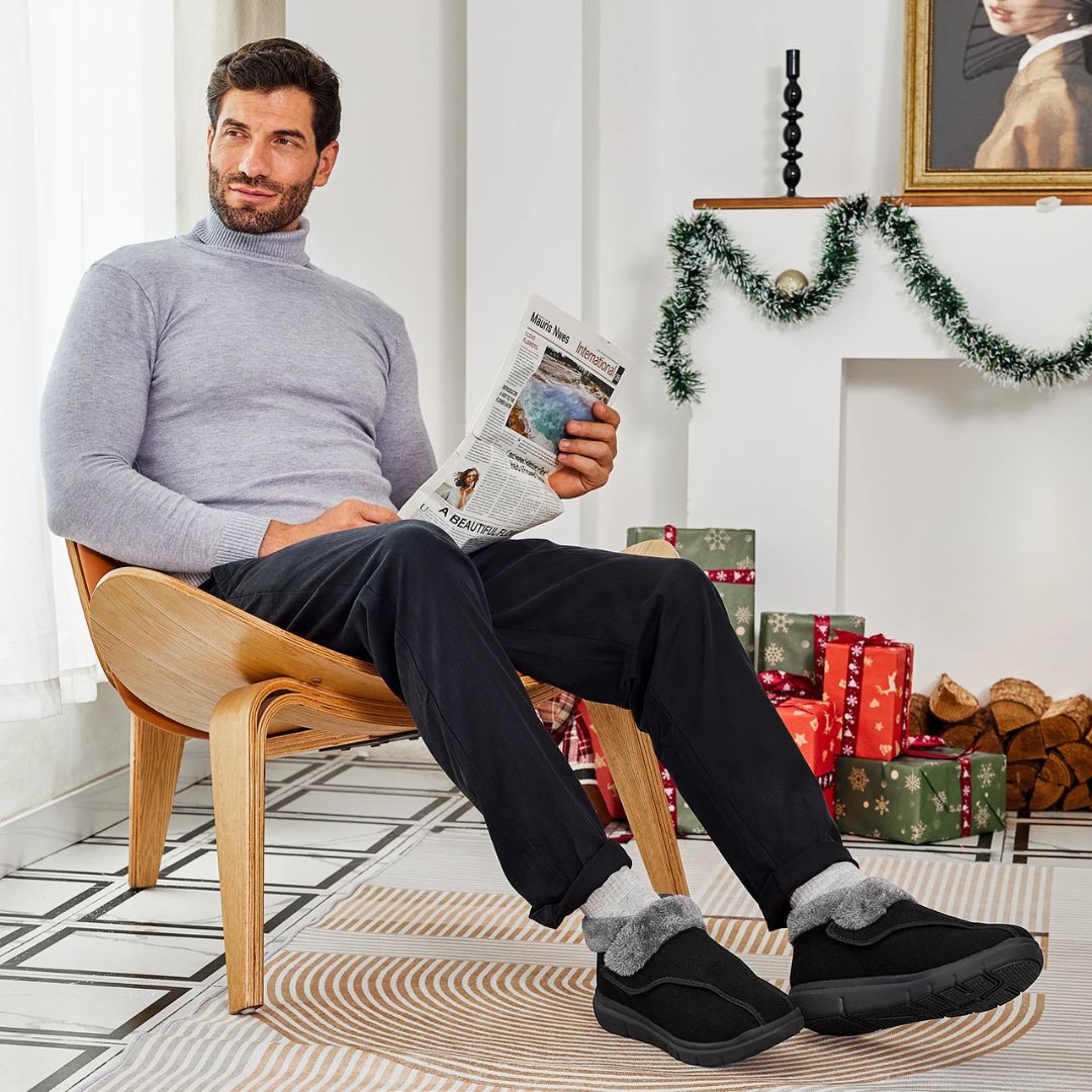 Winter comfort shoes with a stretchy wide forefoot that eases pressure on a bunion