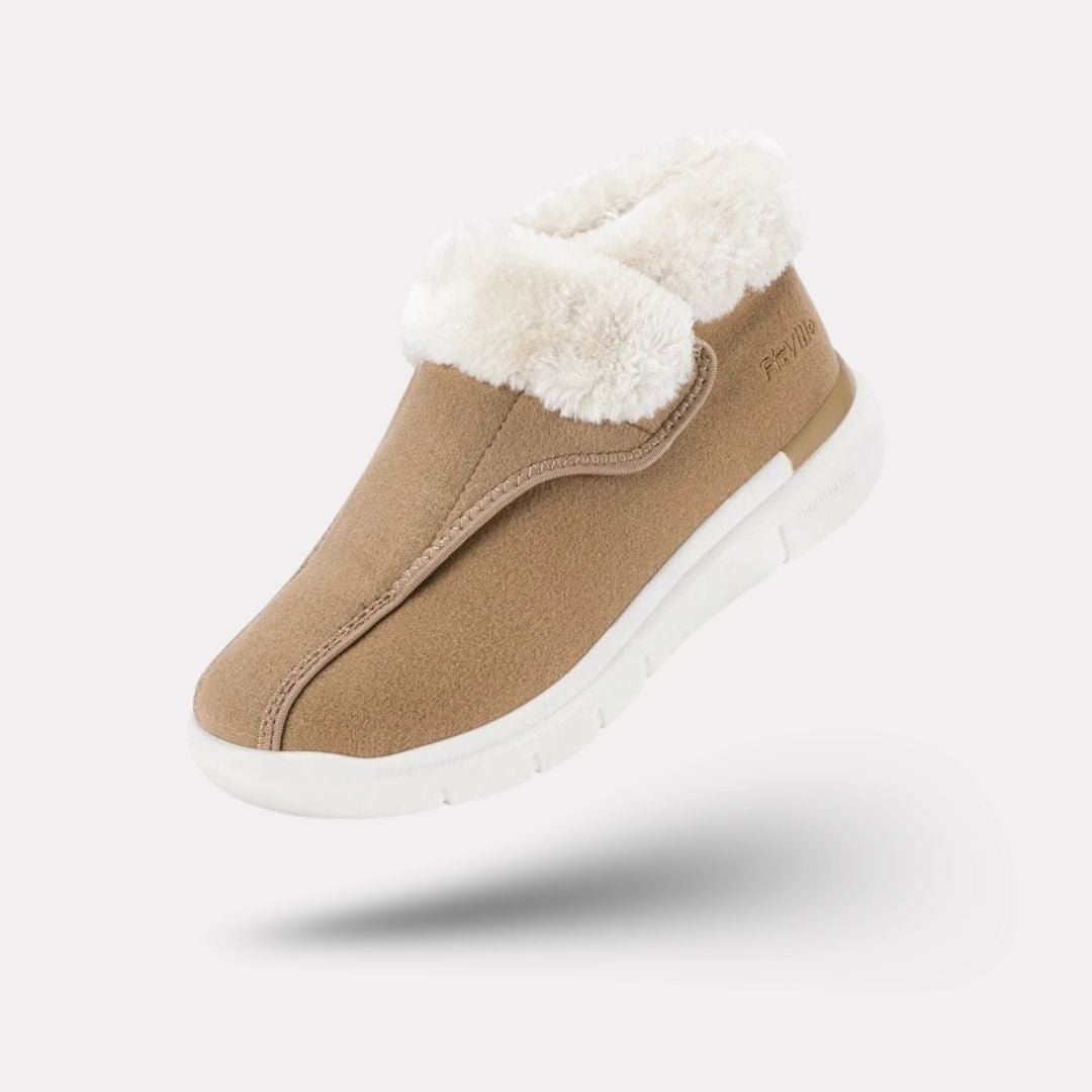 Winter comfort shoes with a stretchy wide forefoot that eases pressure on a bunion