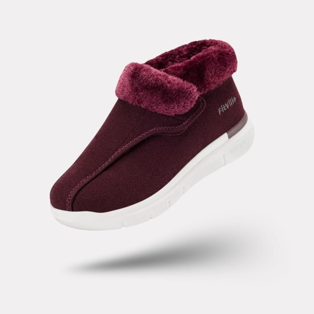 Winter comfort shoes with a stretchy wide forefoot that eases pressure on a bunion