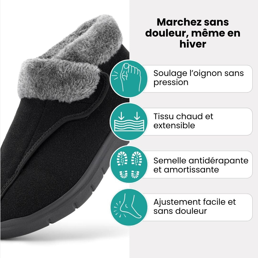 Winter comfort shoes with a stretchy wide forefoot that eases pressure on a bunion