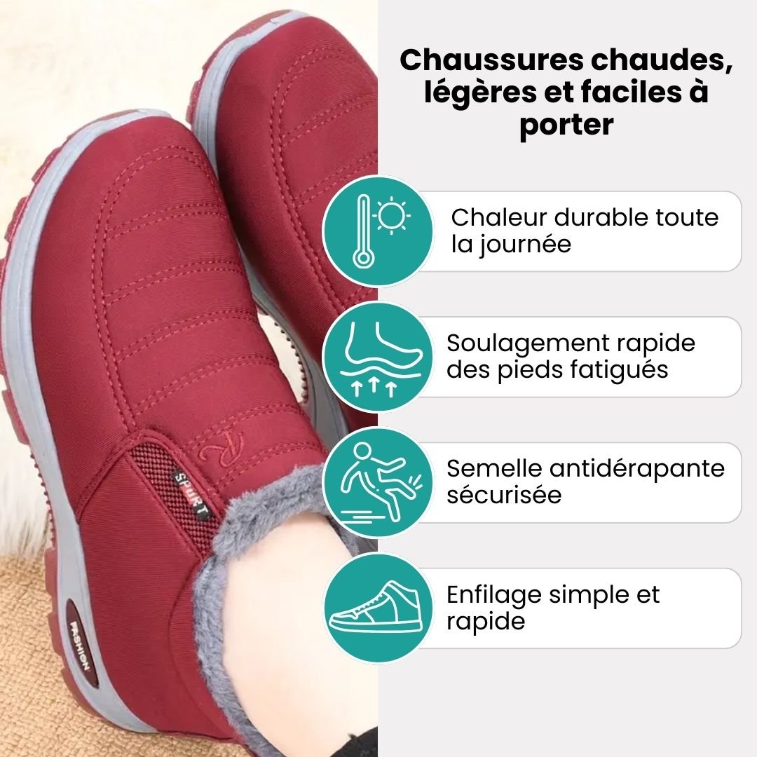 Red winter shoes for women with a warm lining and an easy slip-on fit