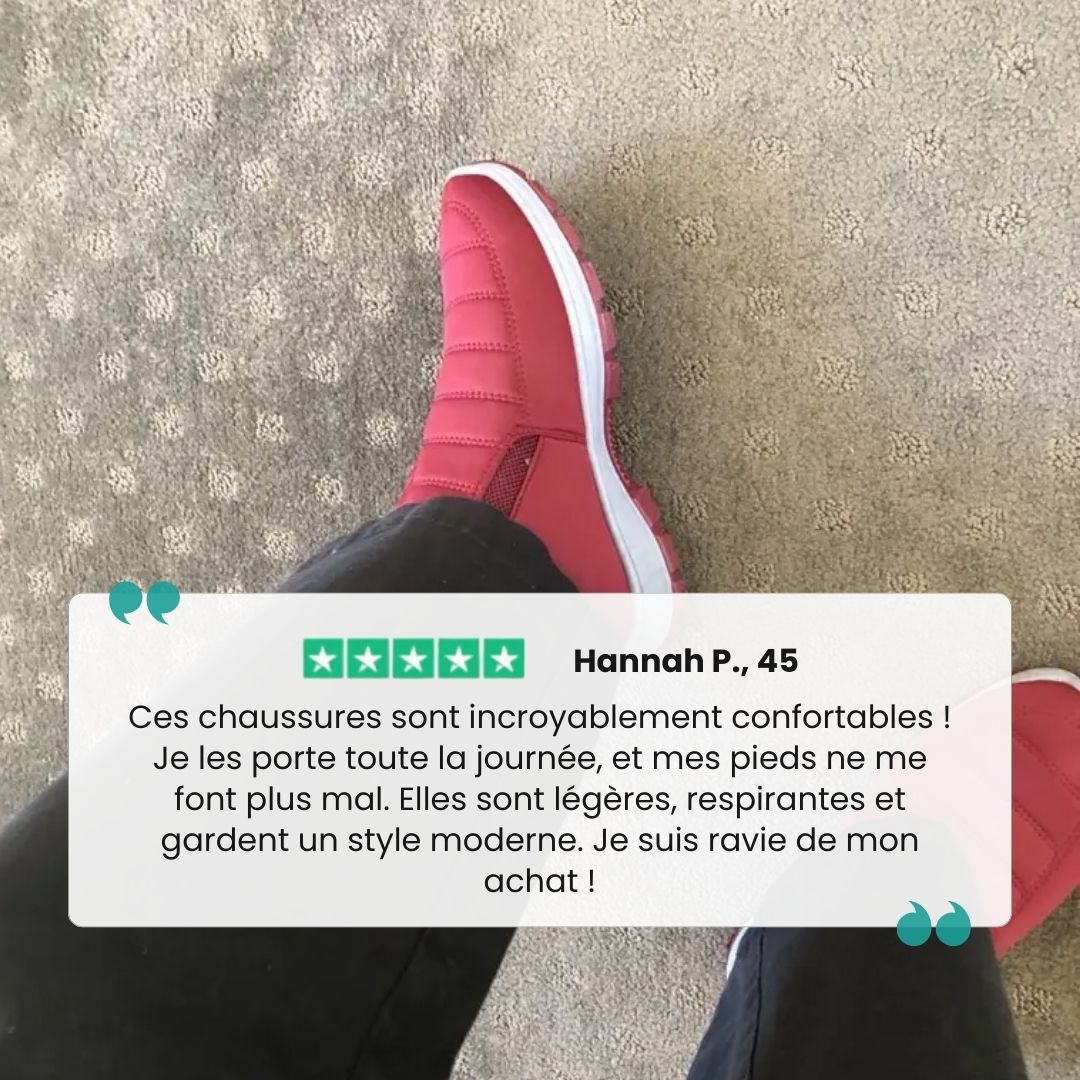 Red winter shoes for women with a warm lining and an easy slip-on fit