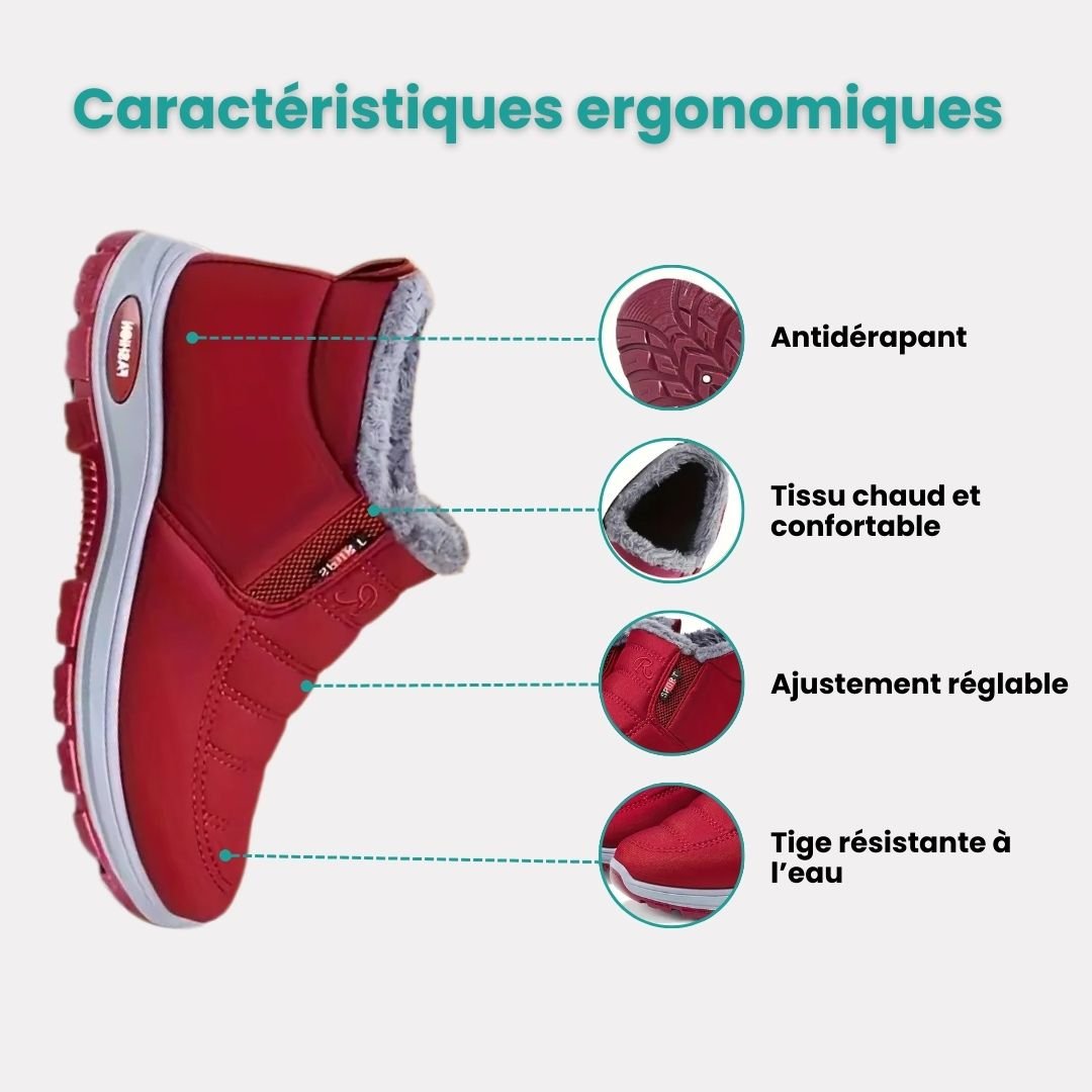 Red winter shoes for women with a warm lining and an easy slip-on fit