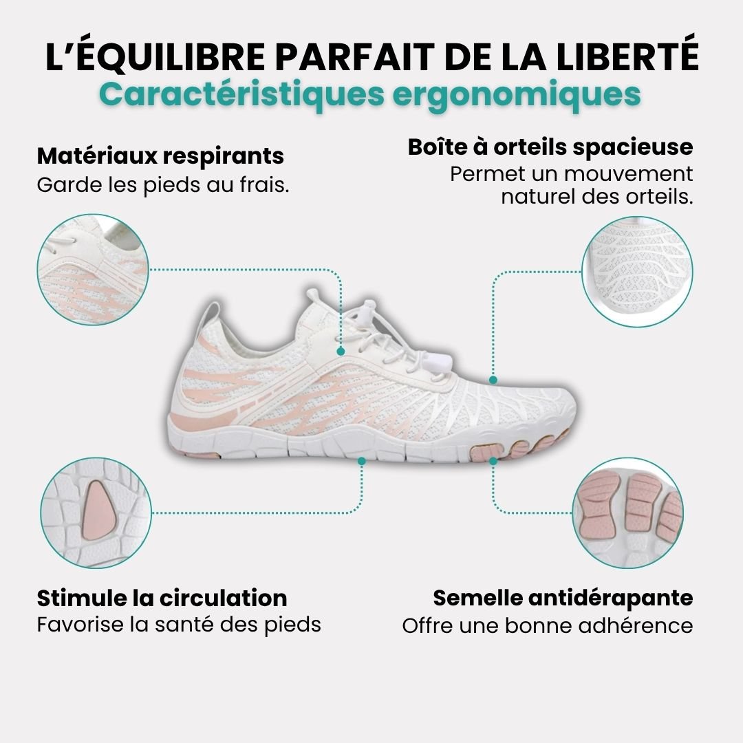 Lightweight barefoot shoes with a flexible 4 mm sole, in white, black, blue, red and pink