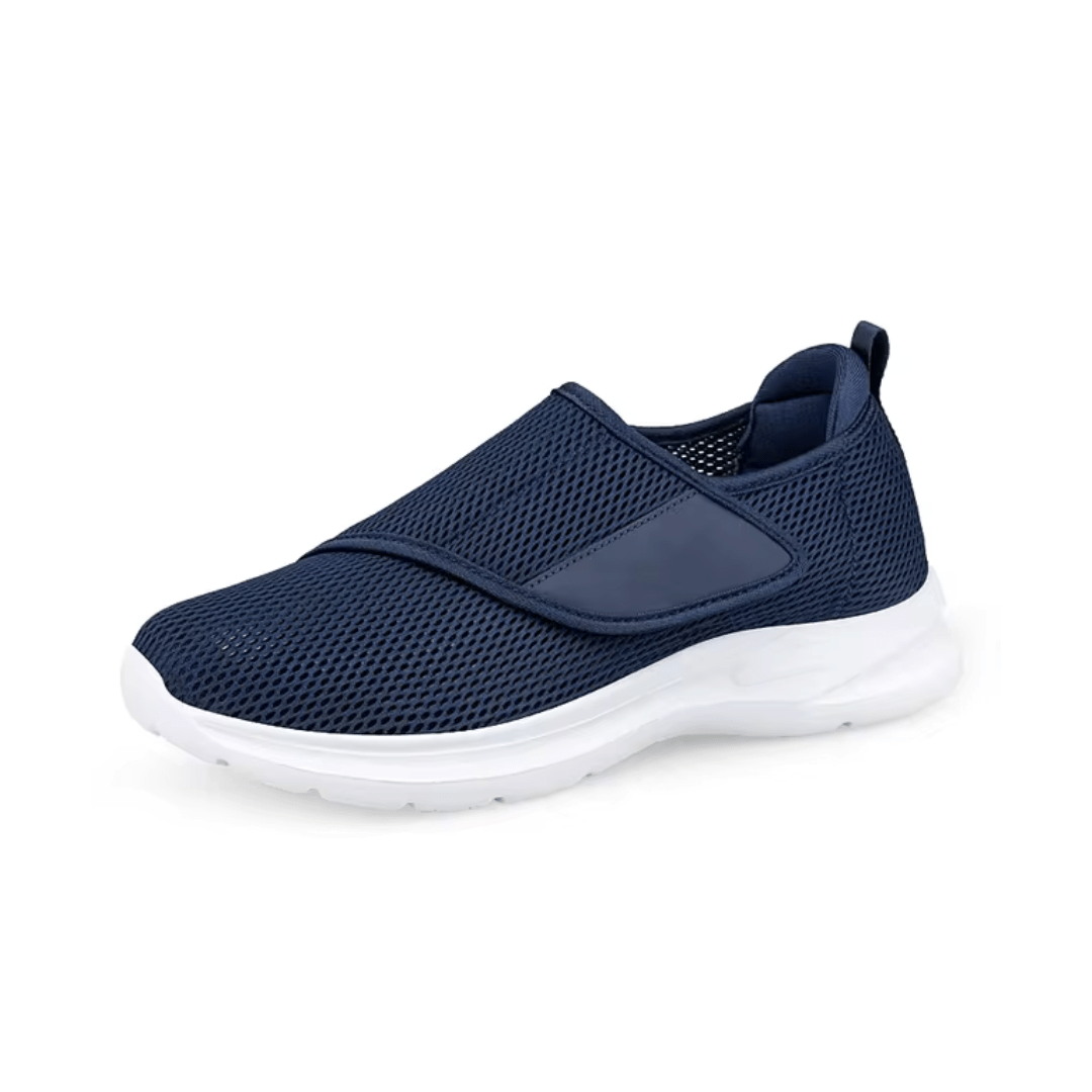 Stretchy wide-fit orthopedic shoes for swollen feet, in gray, black and black and white