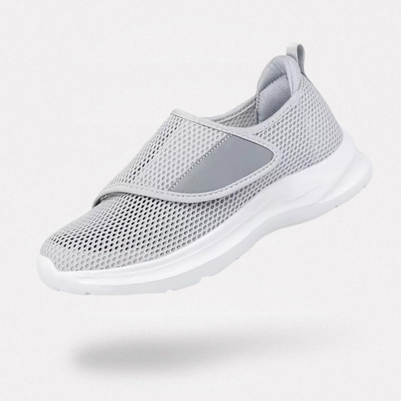 Stretchy wide-fit orthopedic shoes for swollen feet, in gray, black and black and white