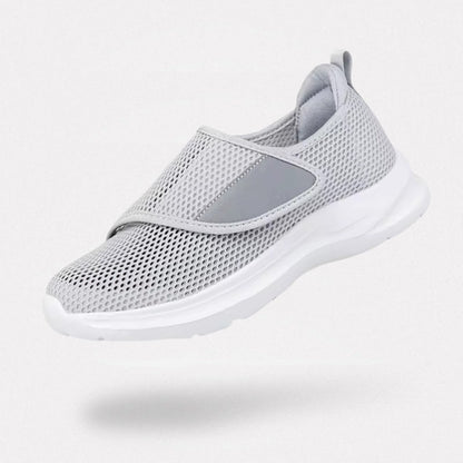Stretchy wide-fit orthopedic shoes for swollen feet, in gray, black and black and white