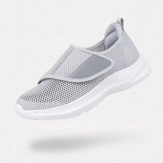 Stretchy wide-fit orthopedic shoes for swollen feet, in gray, black and black and white