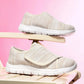 Lightweight orthopedic shoes with adjustable straps over the instep, in pink, black, gray and beige