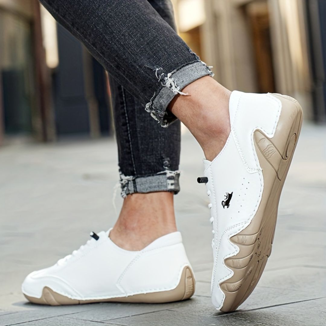 Leather shoes with a supportive orthopedic footbed, in white, black, gray, khaki, brown and green