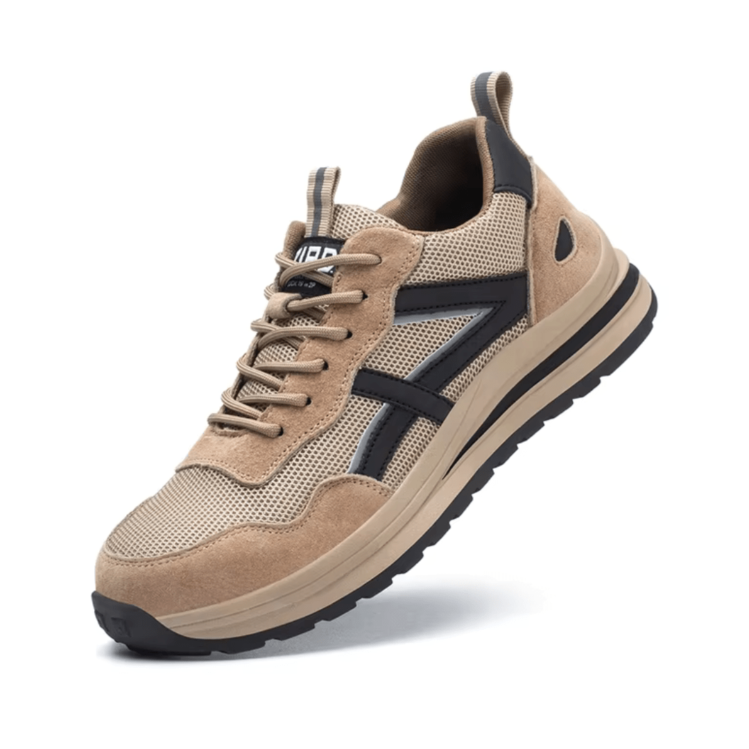 Men's breathable mesh sneakers with orthopedic arch support, in brown and gray