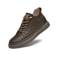 Black leather orthopedic dress shoes for men with a lace-up front