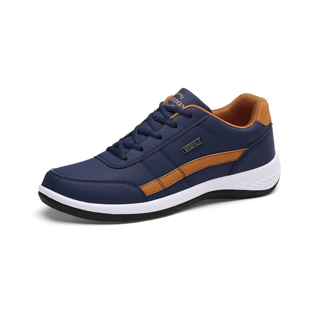 Men's orthopedic dress shoes in gray, white and black with a cushioned sole