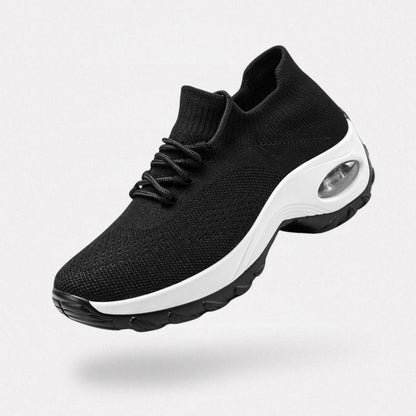 Women's orthopedic comfort shoes with a cushioned midsole, in black, white, gray and pink