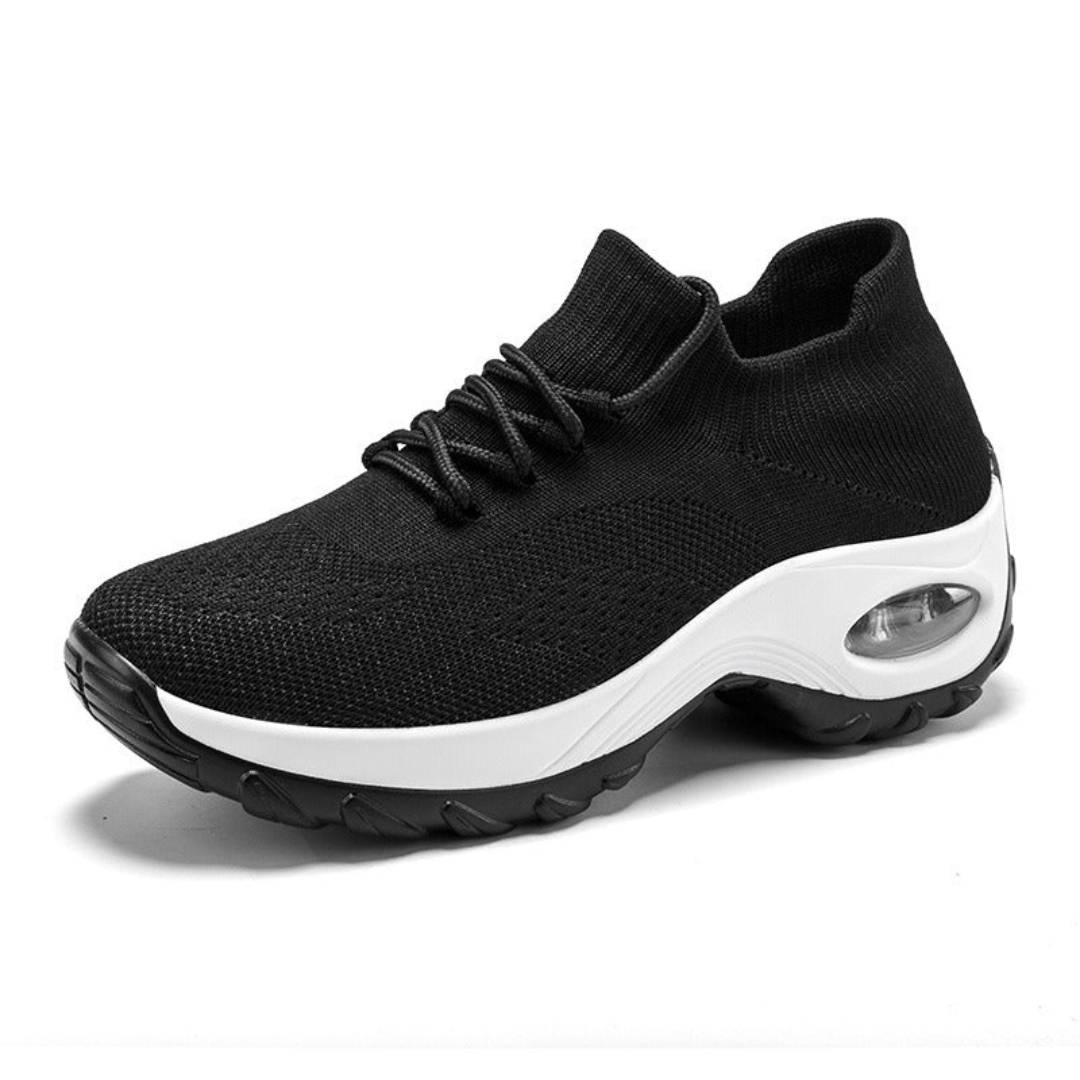 Women's orthopedic comfort shoes with a cushioned midsole, in black, white, gray and pink