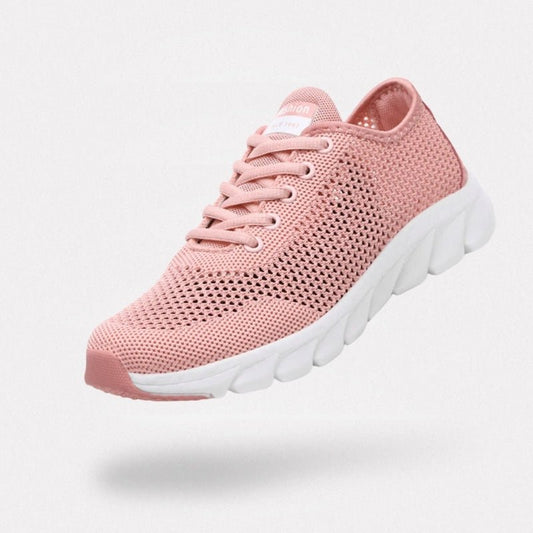 Breathable orthopedic shoes with a knit mesh upper, in black, white and pink