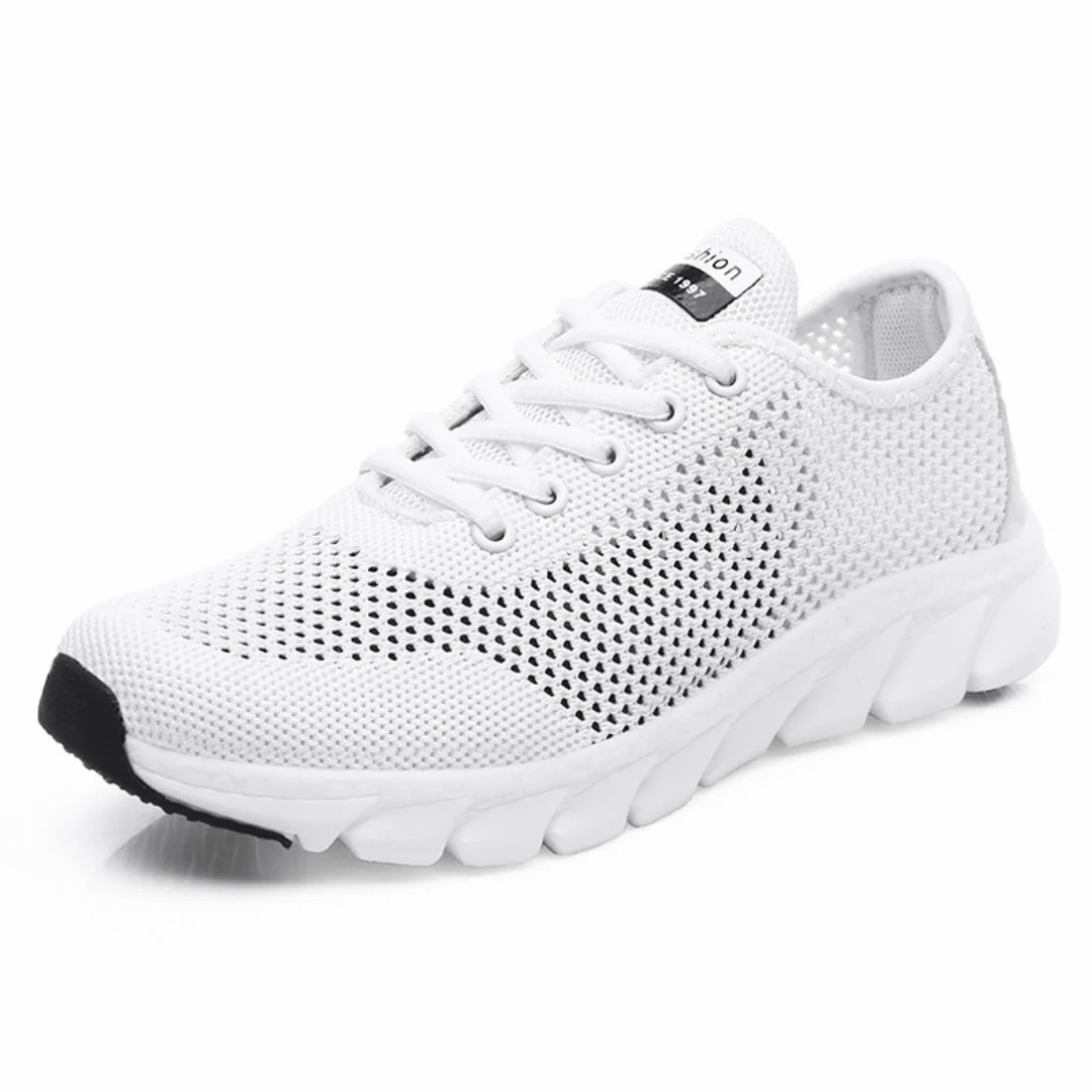 Breathable orthopedic shoes with a knit mesh upper, in black, white and pink