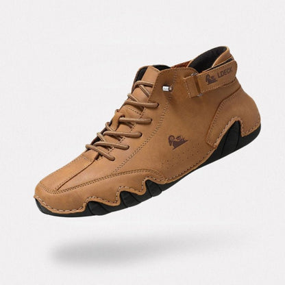 Leather high-top orthopedic shoes covering the ankle, in brown, white, gray, black and khaki