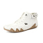 Leather high-top orthopedic shoes covering the ankle, in brown, white, gray, black and khaki