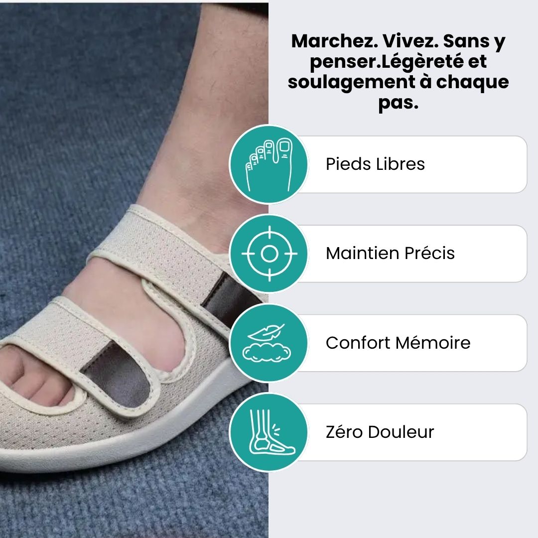 Open orthopedic summer shoes with a cushioned footbed, in beige, black, gray and blue