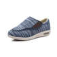 Wide slip-on shoes for diabetic feet with stretch knit uppers, in beige, dark blue and gray melange