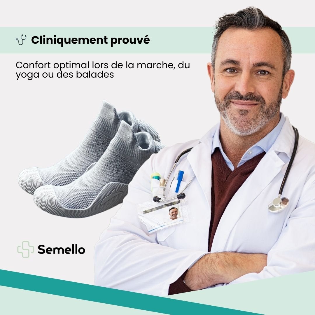 Soft barefoot style orthopedic shoes with a thin flexible sole, in gray, black, white or purple
