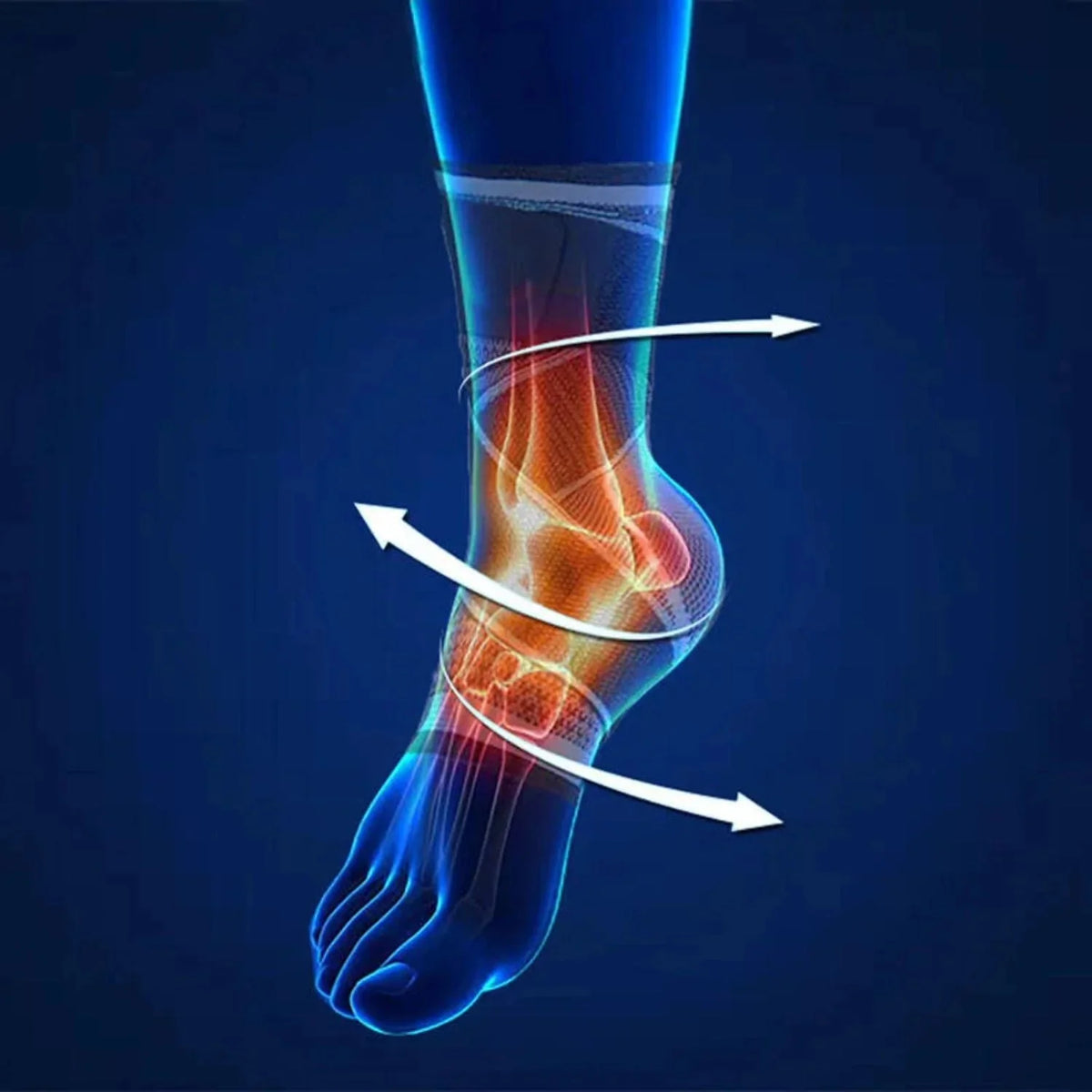 Compression ankle brace in green or gray, sleeved over the arch and the ankle