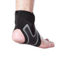 Ankle support brace in gray or white, wrapped around the ankle and closed with straps